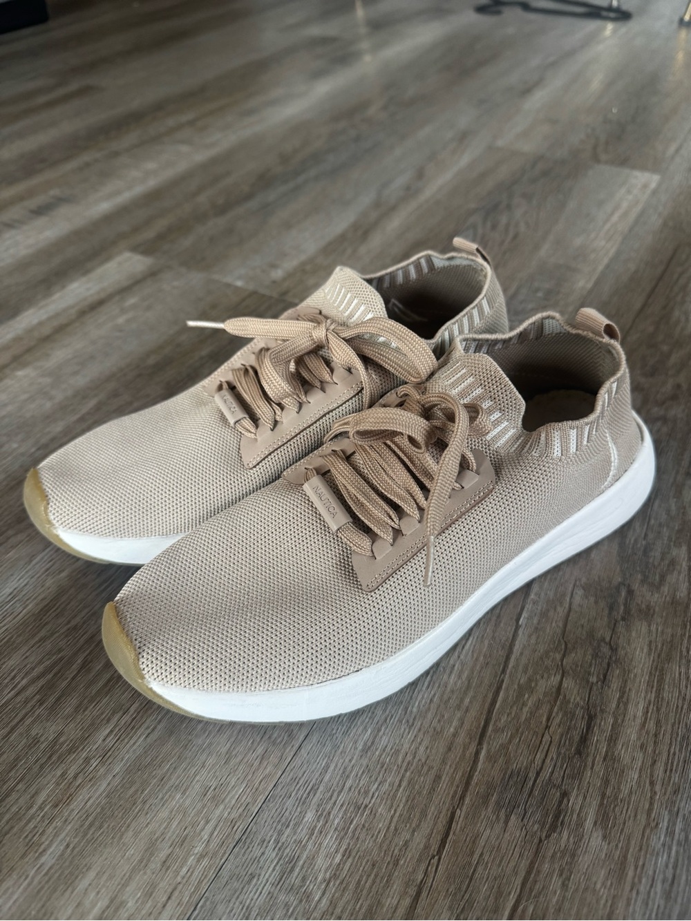 Nautica Beige Knit Lace-Up Sneakers